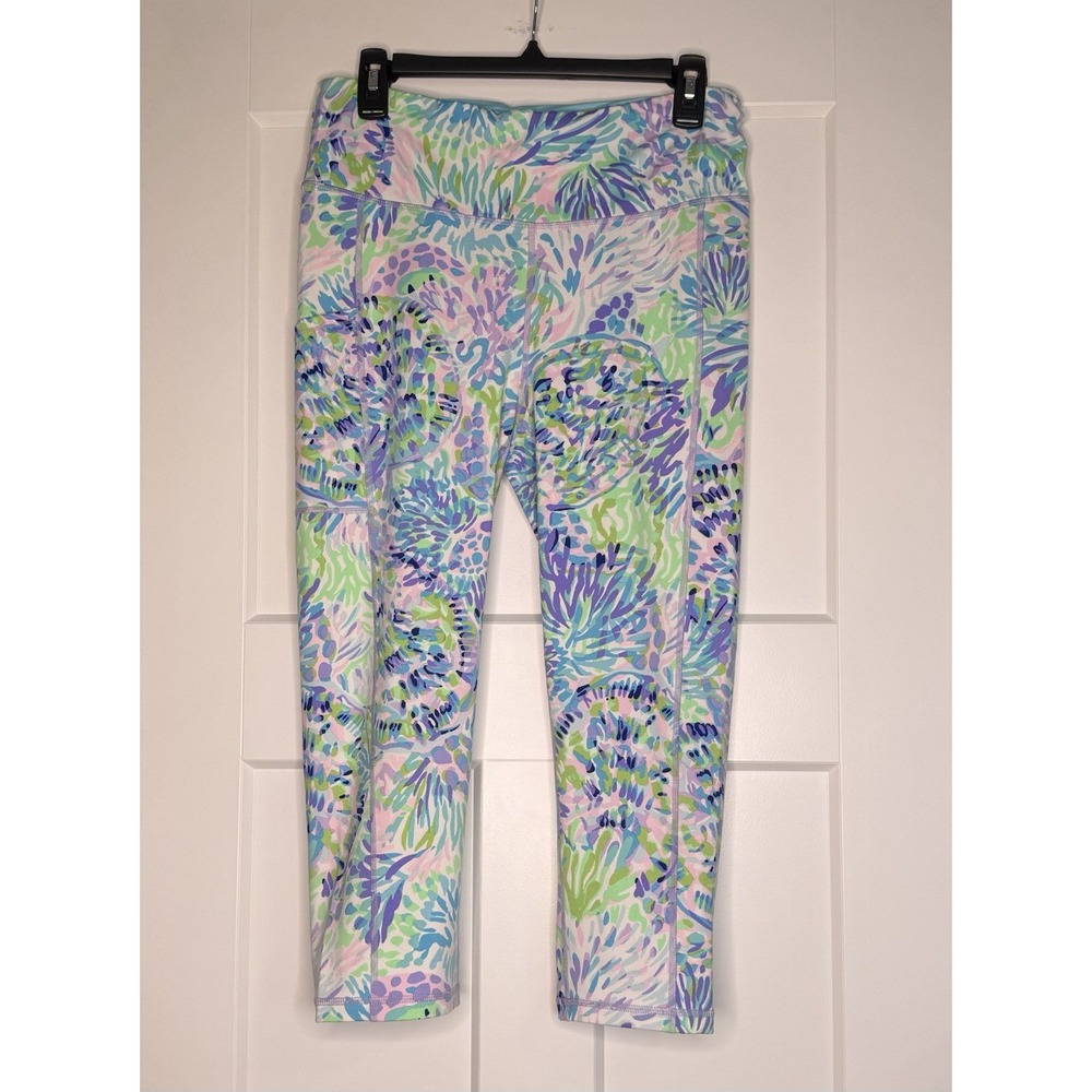 Lilly Pulitzer Luxletic Weekender High Rise Crop Leggings Large Shell Of A Party